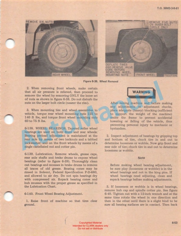 Clark 2342469 Tractor, Wheeled Technical Manual T.O. 36M3-3-8-61-5