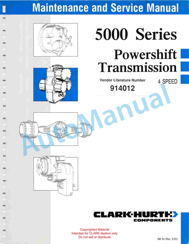 Clark 5000 Series Powershift Transmission Maintenance and Service Manual SM-54