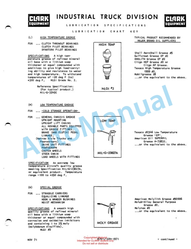 Clark 512 Van Carrier Planned Maintenance and Adjustment Procedures Manual PM-261-2