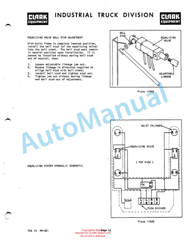 Clark 512 Van Carrier Planned Maintenance and Adjustment Procedures Manual PM-261-5