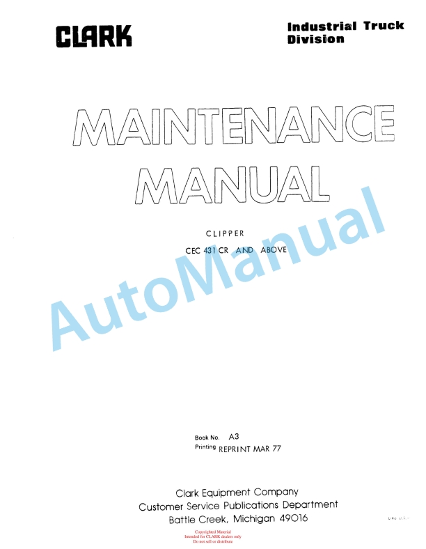 Clark A3 Clipper Maintenance Manual