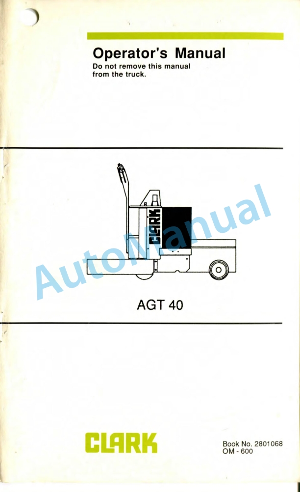 Clark AGT 40 Operator Manual OM-600