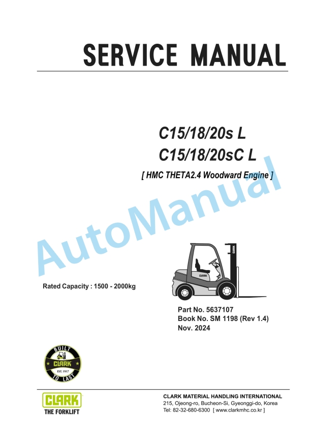 Clark C 15s L, C 18s L, C 20s L, C 15sC L, C 18sC L, C 20sC L Service Manual SM-1198