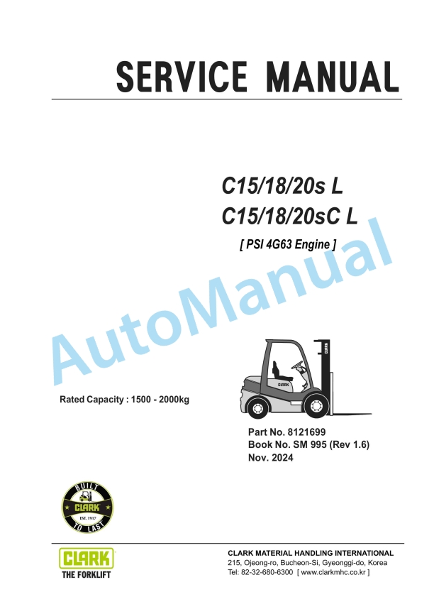 Clark C 15s L, C 18s L, C 20s L, C 15sC L, C 18sC L, C 20sC L Service Manual SM-995
