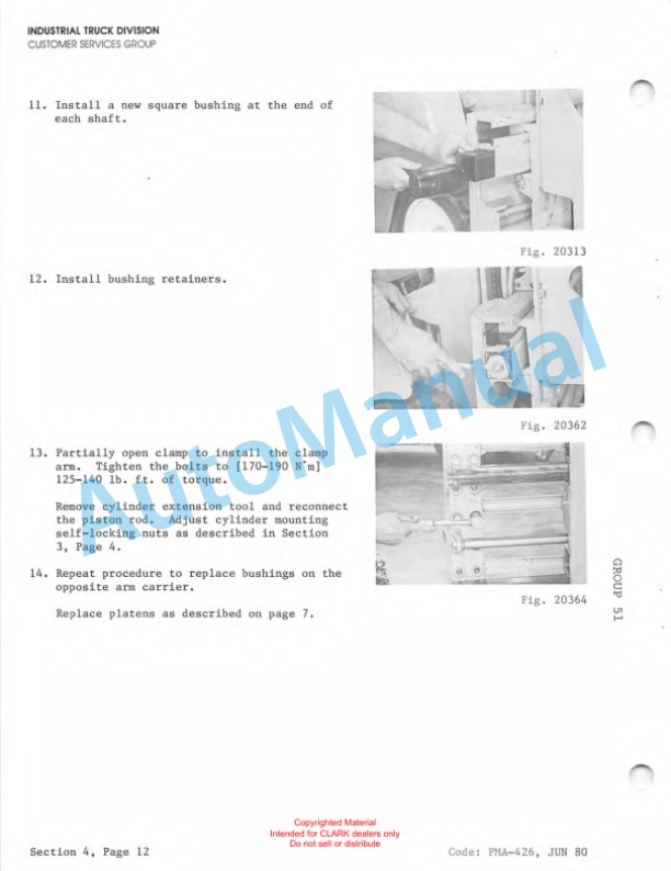 Clark C-2, C-5 Series Palletless Carton Clamps Operation, Maintenance and Repair Manual PMA-426-2