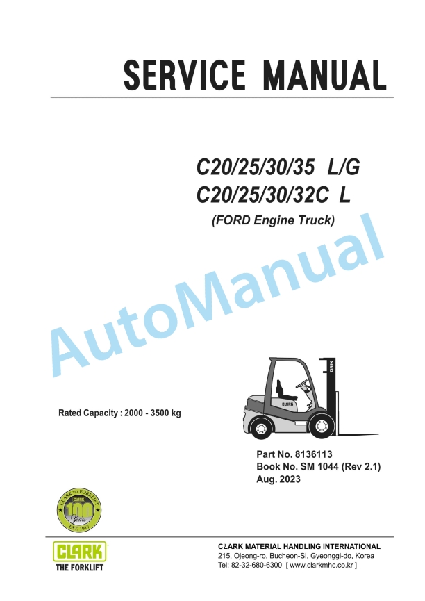 Clark C 20, 25, 30, 35 L-G, C 20, 25, 30, 32C L Service Manual SM-1044