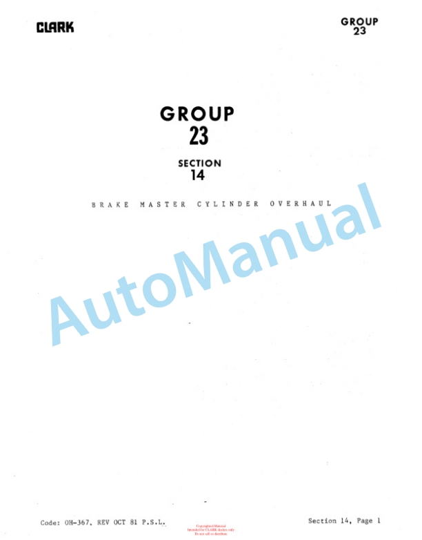 Clark C 30, C 40, C 50, CF 30, CF 40, CF 50, CY 40, CY 50, CYF 40, CYF 50 Overhaul Manual OH-442-2