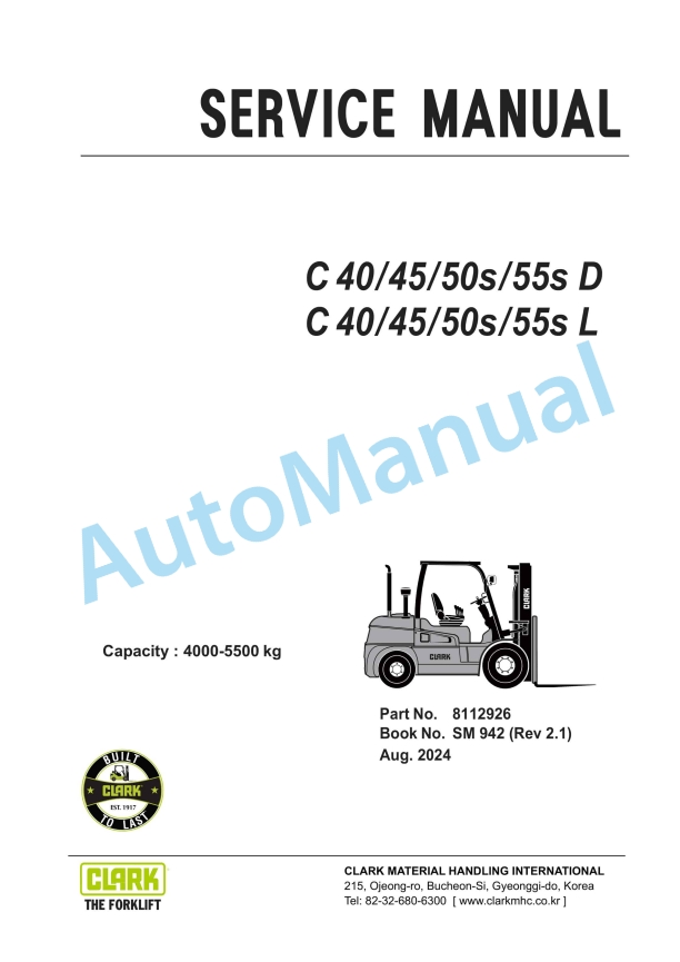 Clark C 40, 45, 50s, 55s D, C 40, 45, 50s, 55s L Service Manual SM-942
