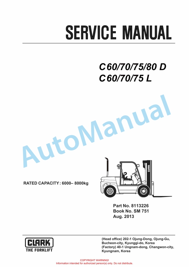 Clark C 60, 70, 75, 80 D, C 60, 70, 75 L Service Manual SM-751