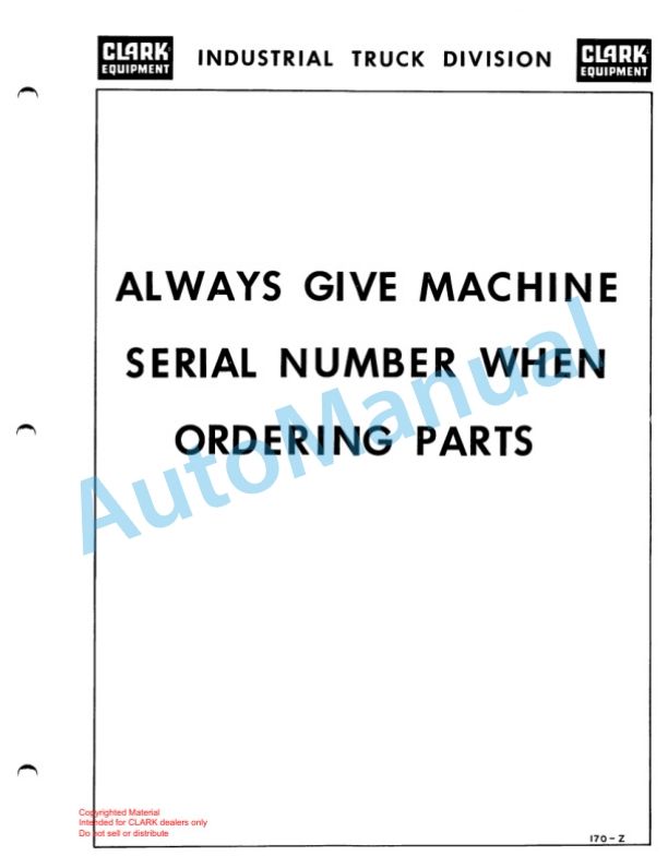 Clark C 60 B Truck, Lift. Fork, Gasoline Powered Technical Manual GX 134B6-2