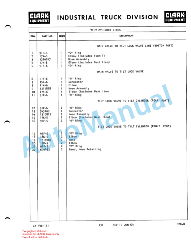 Clark C 60 B Truck, Lift. Fork, Gasoline Powered Technical Manual GX 134B6-5