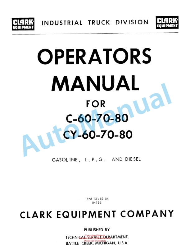 Clark C 60, C 70, C 80, CY 60, CY 70, CY 80 Operator Manual