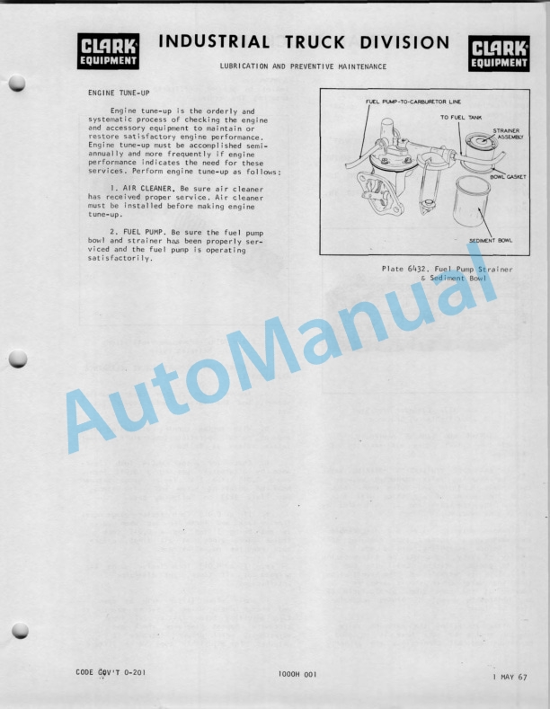 Clark C-60 Operator Maintenance Parts Manual O-204-2