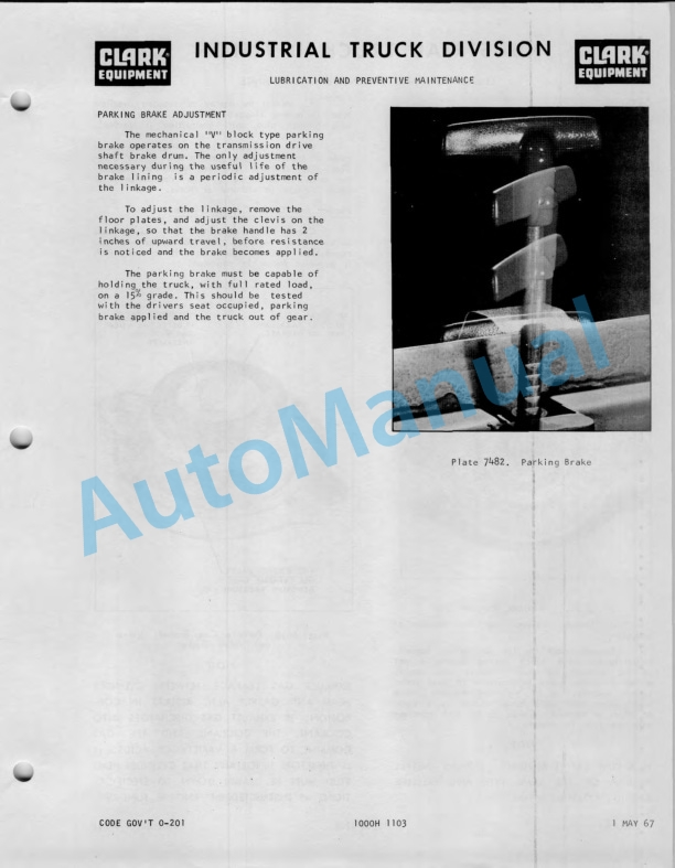 Clark C-60 Operator Maintenance Parts Manual O-204-3
