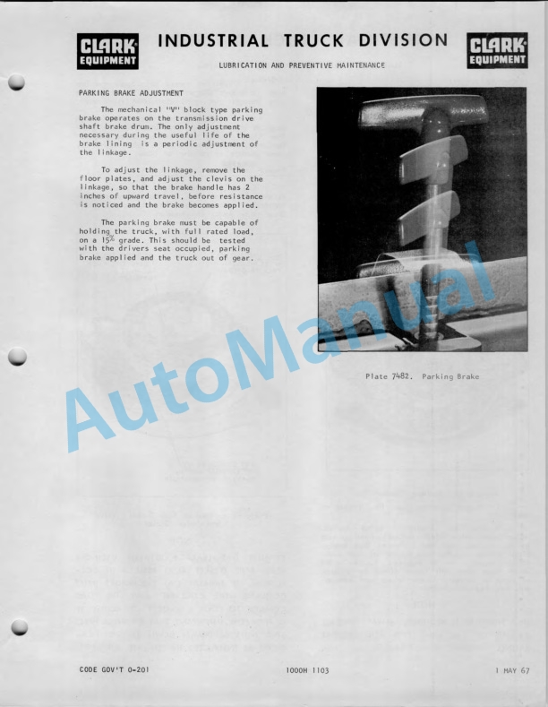 Clark C-60 Operator Maintenance Parts Manual O-205-3