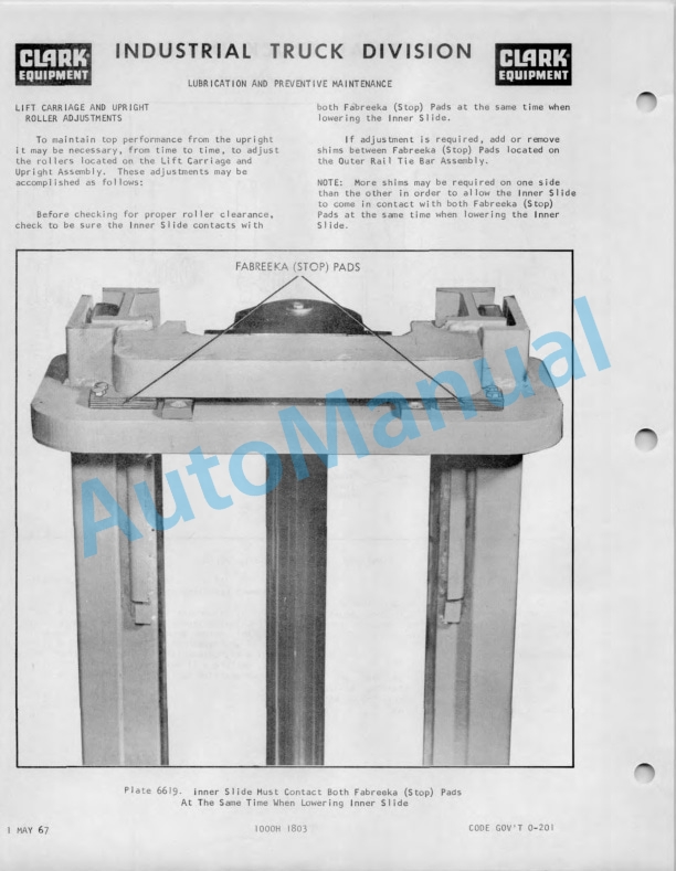 Clark C-60 Operator Maintenance Parts Manual O-205-4