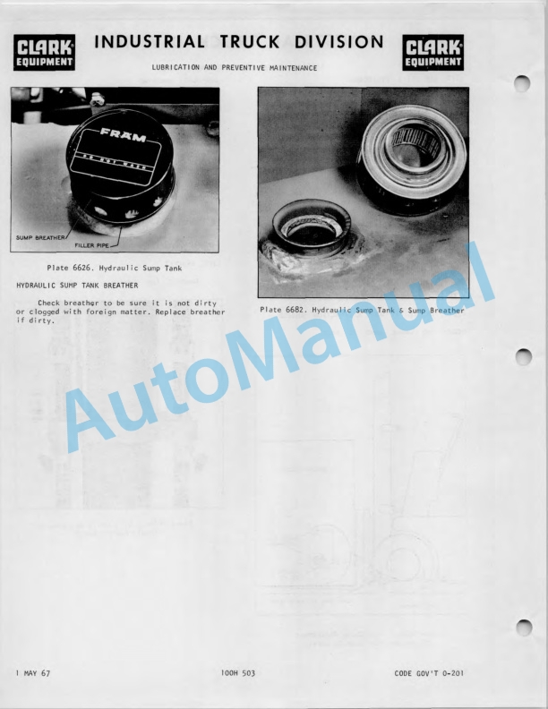 Clark C-60 Operator Maintenance Parts Manual O-226-2