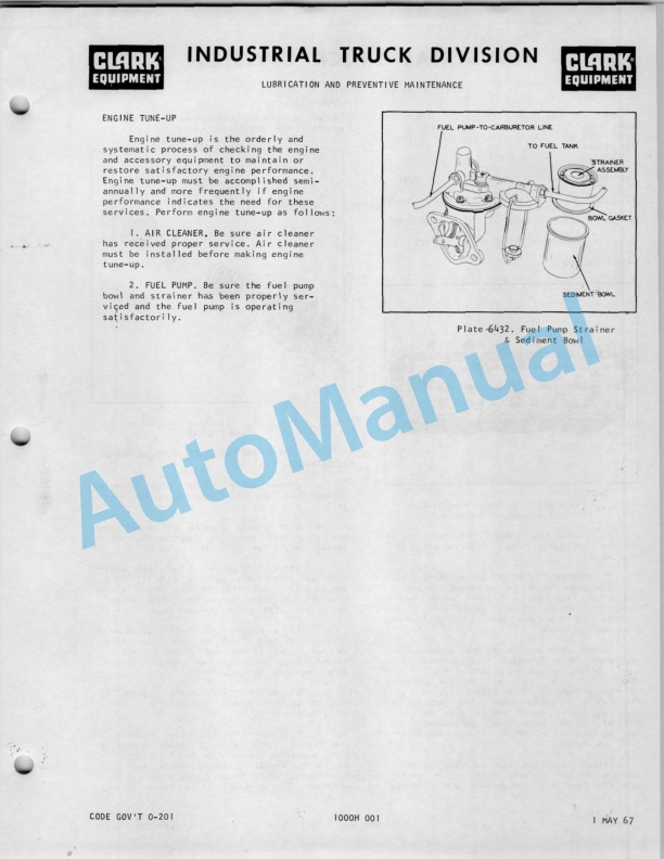 Clark C-60 Operator Maintenance Parts Manual O-226-3