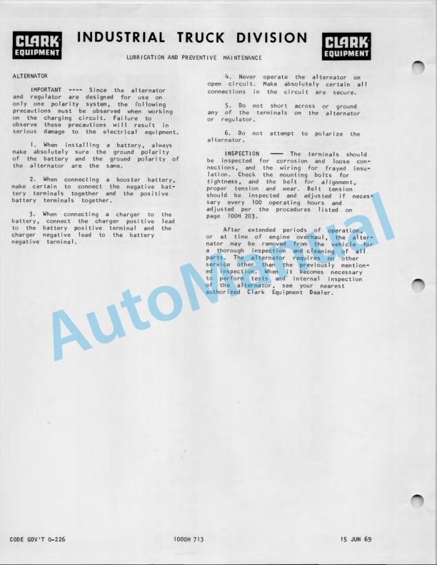 Clark C-60 Operator Maintenance Parts Manual O-226-5