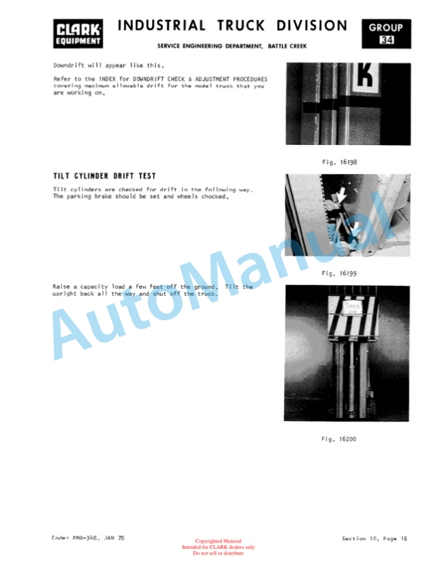 Clark C300 Gas, Y466 Planned Maintenance and Adjustment Procedures Manual PMA-389-3