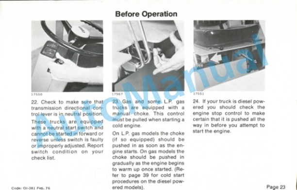 Clark C300Y40 D Gas, LP Gas or Diesel Powered Operator Instructions OI-381-2