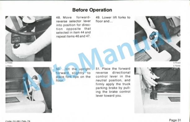 Clark C300Y40 D Gas, LP Gas or Diesel Powered Operator Instructions OI-381-3