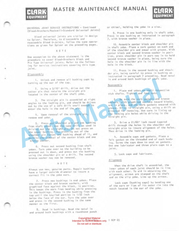 Clark C300Y40D Diesel Powered Overhaul Instructions OH-435-2
