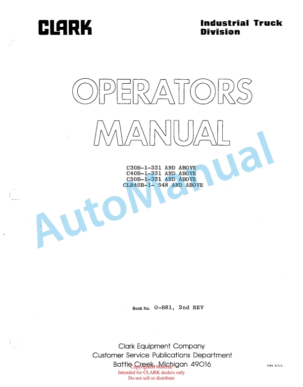 Clark C30B-1-331, C40B-1-331, C50B-1-331, CLR40B-1-548 Operator Manual O-B81