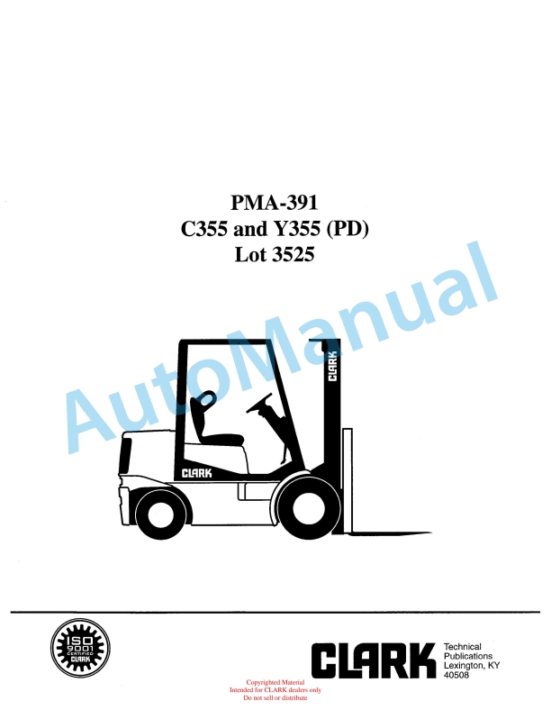 Clark C355 and Y355 PD Planned Maintenance and Adjustment Procedures Manual PMA-391