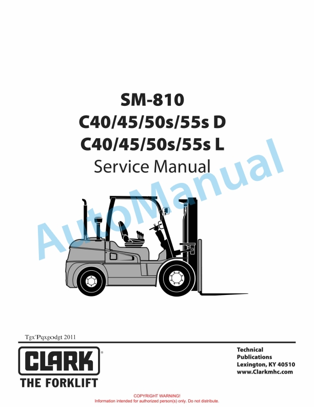 Clark C40, 45, 50s, 55s D, C40, 45, 50s, 55s L Service Manual SM-810