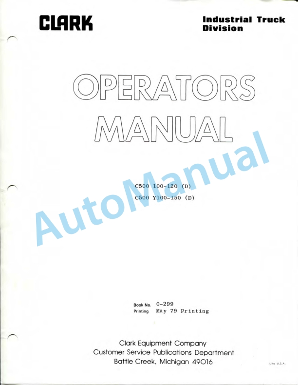 Clark C500 100-200 D, C500 Y100-150 D Operator Manual O-299