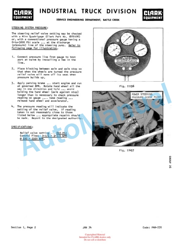 Clark C500 235 LPG Planned Maintenance and Adjustment Procedures Manual PMA-256-2