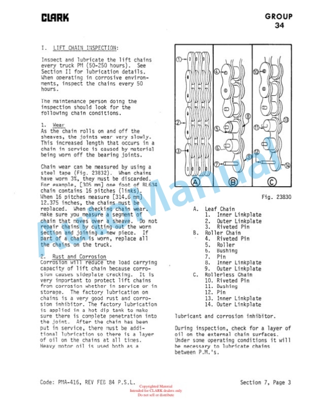 Clark C500 235 LPG Planned Maintenance and Adjustment Procedures Manual PMA-256-3