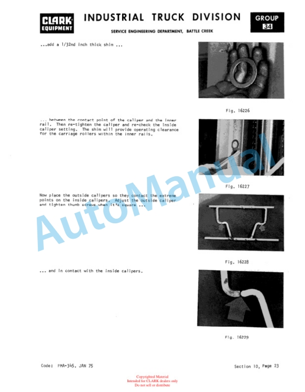 Clark C500 235 LPG Planned Maintenance and Adjustment Procedures Manual PMA-256-4