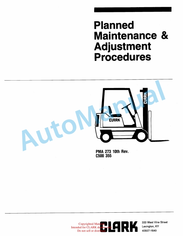 Clark C500 355 Planned Maintenance and Adjustment Procedures Manual PMA-273