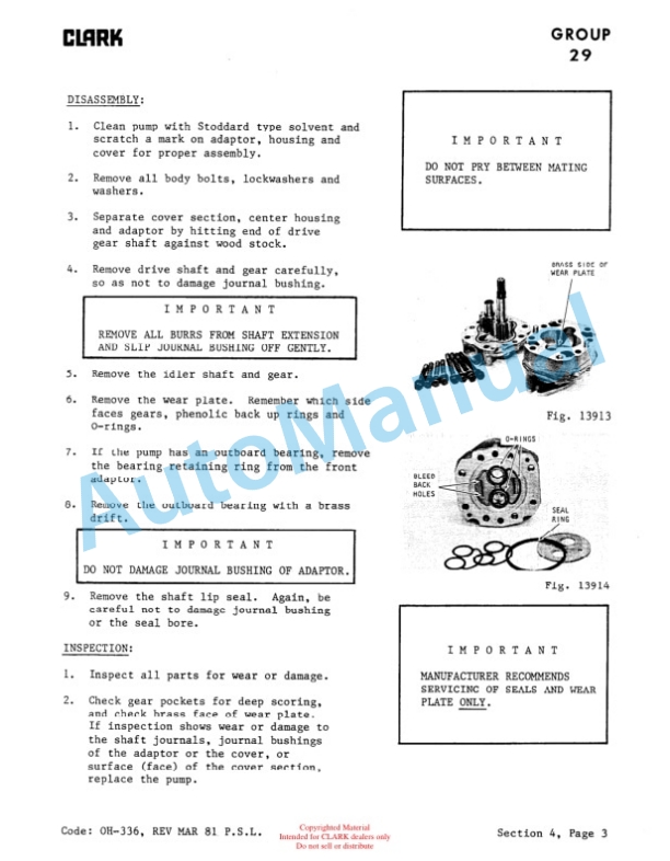 Clark C500 915 Perkins Gas Overhaul Manual OH-544-5