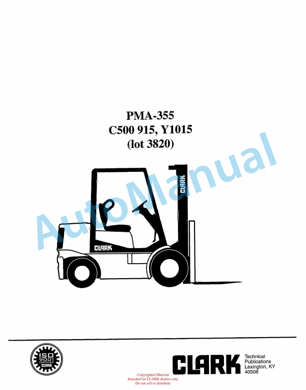 Clark C500 915, Y1015 Planned Maintenance and Adjustment Procedures Manual PMA-355