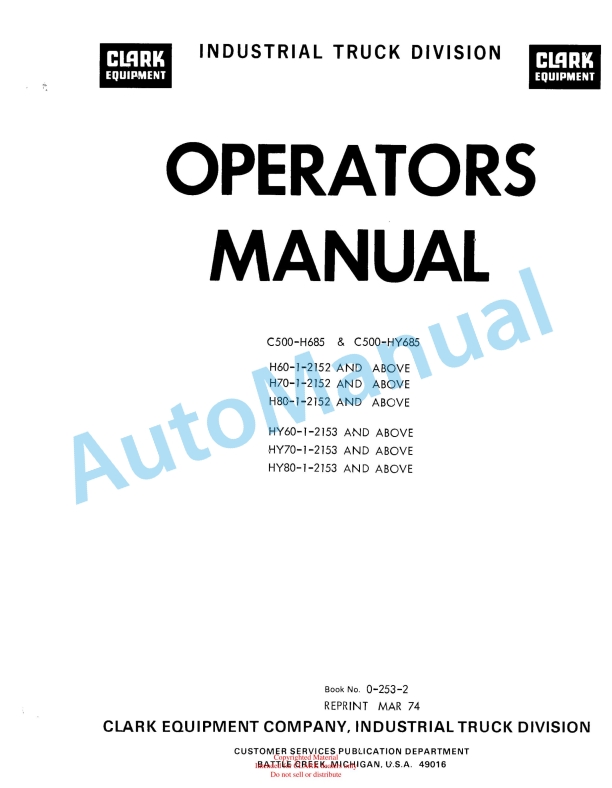 Clark C500-H685, C500-HY685 Operator Manual O-253-2