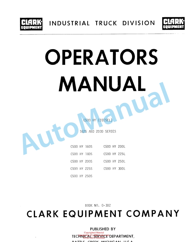 Clark C500 HY Diesel Operator Manual O-302