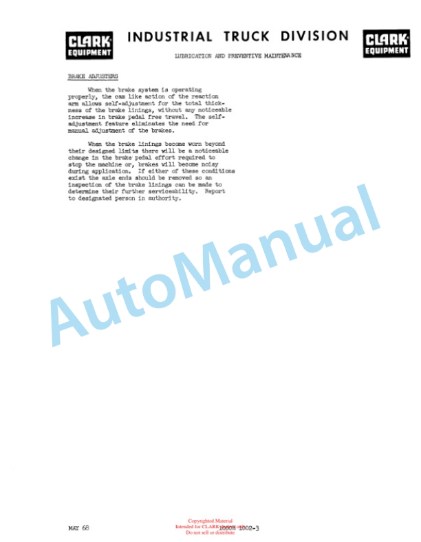 Clark C500 HY Diesel Operator Manual O-302-3