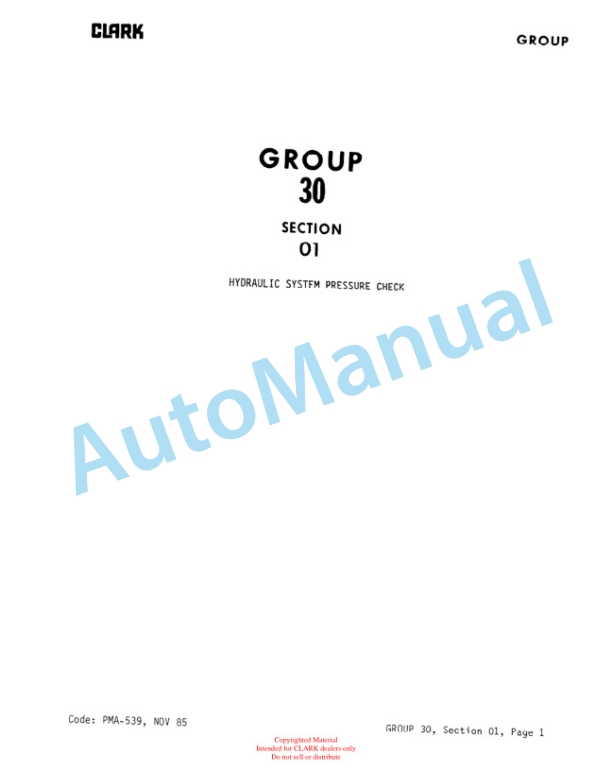 Clark C500 Y 60-S100 D Planned Maintenance and Adjustment Procedures Manual PMA-539-2