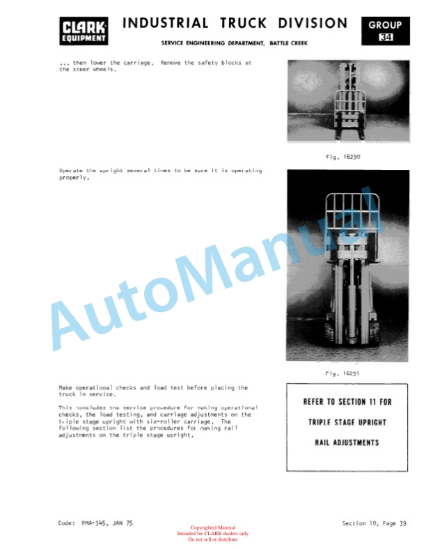 Clark C500 Y 60-S100 D Planned Maintenance and Adjustment Procedures Manual PMA-539-4