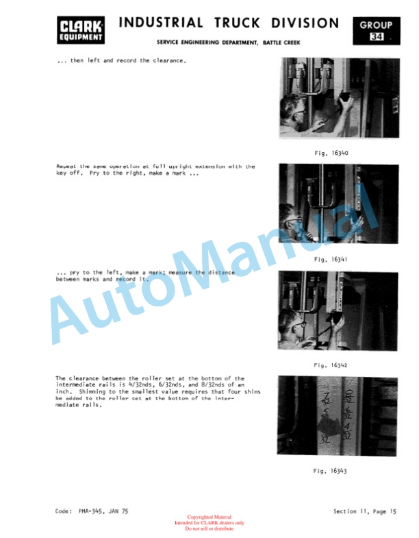 Clark C500 Y 60-S100 D Planned Maintenance and Adjustment Procedures Manual PMA-539-5