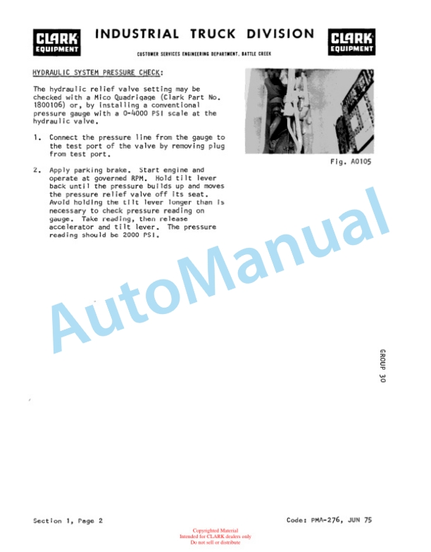 Clark C500 Y 685 Gas and LPG Planned Maintenance and Adjustment Procedures Manual PMA-276-2