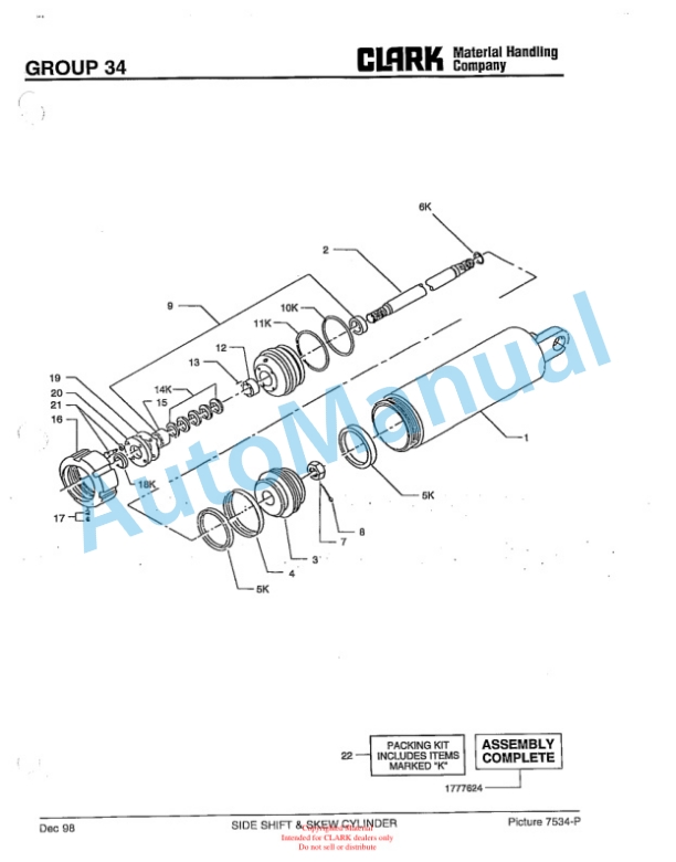 Clark C500 Y 800 CH Container Handler Lift Truck Parts Book PM-X175-3