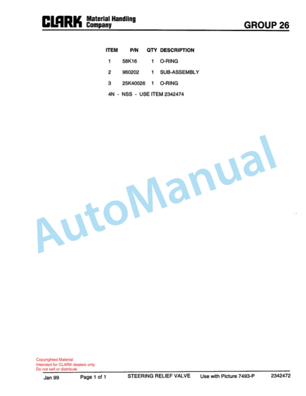Clark C500 Y 800 CH Container Handler Lift Truck Parts Book PM-X176-4
