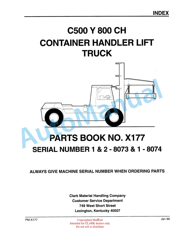 Clark C500 Y 800 CH Container Handler Lift Truck Parts Book PM-X177