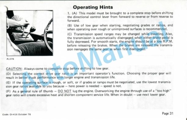 Clark C500 Y 800 Operator Instruction Manual OI-416-5