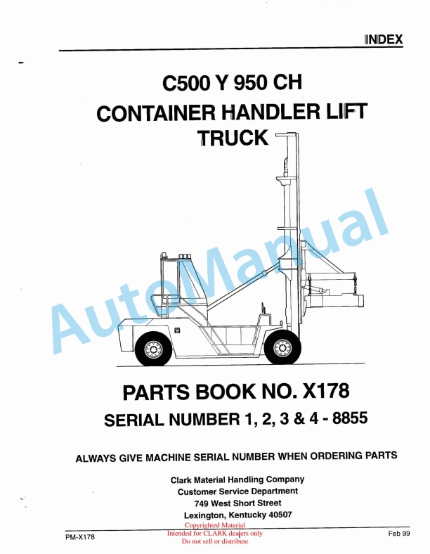 Clark C500 Y 950 CH Container Handler Lift Truck Parts Book PM-X178