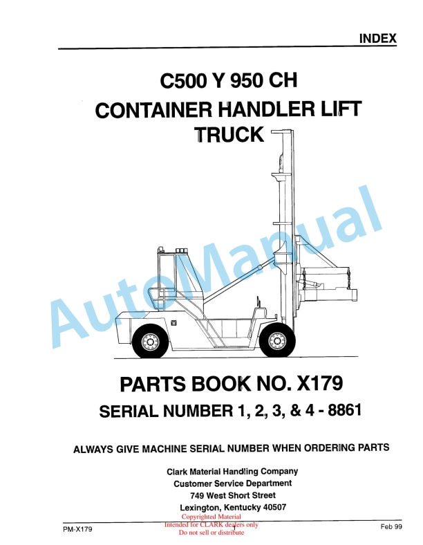Clark C500 Y 950 CH Container Handler Lift Truck Parts Book PM-X179